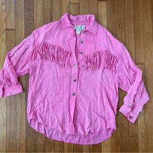 ❌sold❌Vintage hot pink fringe western button down shirt